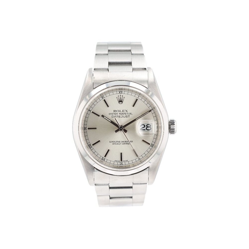 Rolex Datejust 16200 36mm Silver Index Dial Smooth Bezel Oyster Band